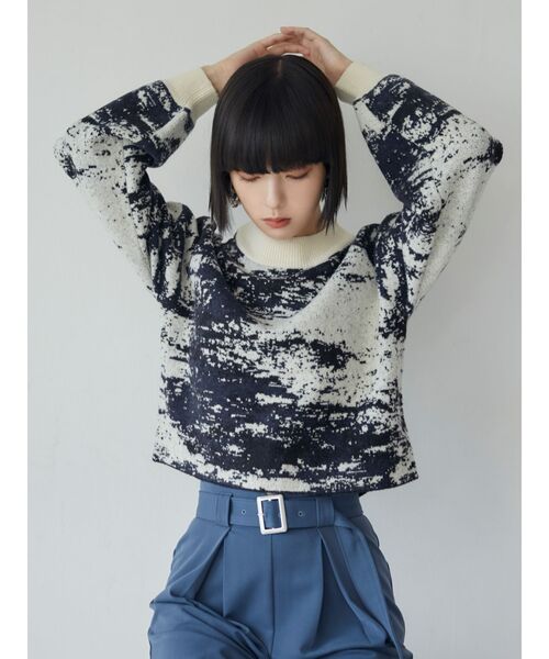 MURUA（ムルーア）の「ジャガードボトルネックニット【WEB限定】（ニット/セーター・レディース・ホワイト/ブラック/ネイビー・FREE）」の6枚目の写真