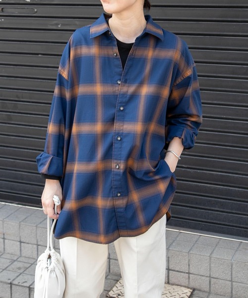 FORK&SPOON（フォークアンドスプーン）の「FORK&SPOON　TRチェックロングシャツ（シャツ/ブラウス・レディース・ネイビー/グレー系その他・1）」の2枚目の写真