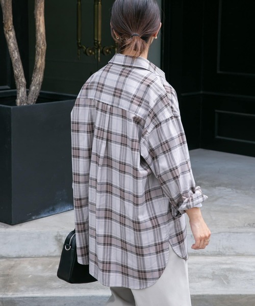 FORK&SPOON（フォークアンドスプーン）の「FORK&SPOON　TRチェックロングシャツ（シャツ/ブラウス・レディース・ネイビー/グレー系その他・1）」の5枚目の写真
