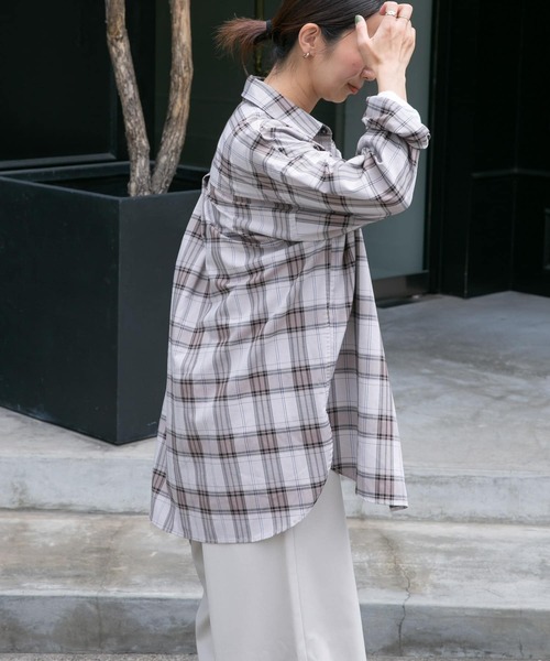 FORK&SPOON（フォークアンドスプーン）の「FORK&SPOON　TRチェックロングシャツ（シャツ/ブラウス・レディース・ネイビー/グレー系その他・1）」の6枚目の写真
