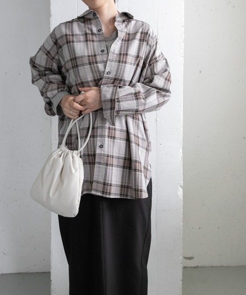 FORK&SPOON（フォークアンドスプーン）の「FORK&SPOON　TRチェックロングシャツ（シャツ/ブラウス・レディース・ネイビー/グレー系その他・1）」の9枚目の写真