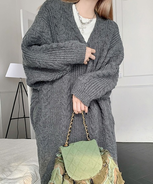 Primazel（プリマゼル）の「ケーブルニットロングカーディガン（カーディガン/ボレロ・レディース・アイボリー/グレー・M）」の3枚目の写真