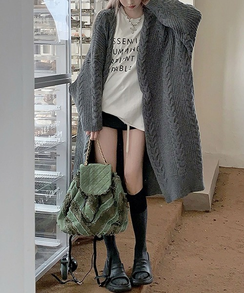 Primazel（プリマゼル）の「ケーブルニットロングカーディガン（カーディガン/ボレロ・レディース・アイボリー/グレー・M）」の6枚目の写真