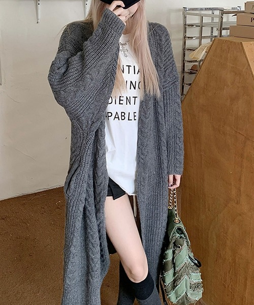 Primazel（プリマゼル）の「ケーブルニットロングカーディガン（カーディガン/ボレロ・レディース・アイボリー/グレー・M）」の8枚目の写真