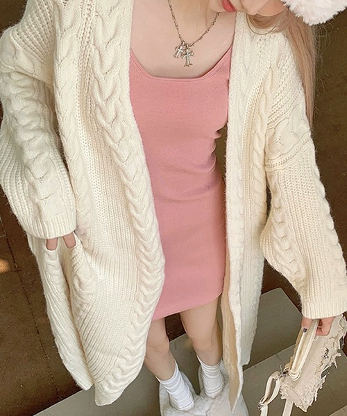 Primazel（プリマゼル）の「ケーブルニットロングカーディガン（カーディガン/ボレロ・レディース・アイボリー/グレー・M）」の12枚目の写真