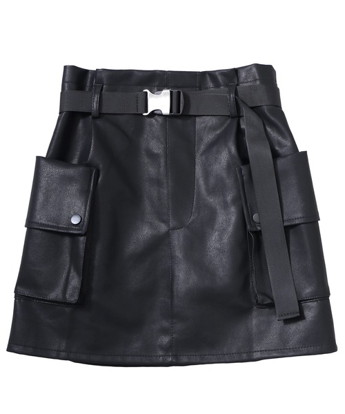 Figments（フィグメンツ）の「合皮カーゴミニスカート（スカート・レディース・ブラック・FREE）」の6枚目の写真