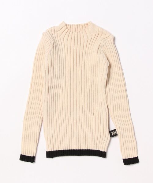 nino（ニノ）の「ワイドリブKNIT（ニット/セーター・キッズ・スモークピンク/ホワイト/ブラック/グリーン系/クリーム・L/S/XS/M）」の2枚目の写真