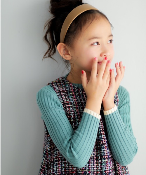 nino（ニノ）の「ワイドリブKNIT（ニット/セーター・キッズ・スモークピンク/ホワイト/ブラック/グリーン系/クリーム・L/S/XS/M）」の4枚目の写真