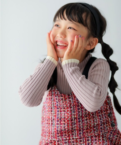 nino（ニノ）の「ワイドリブKNIT（ニット/セーター・キッズ・スモークピンク/ホワイト/ブラック/グリーン系/クリーム・L/S/XS/M）」の5枚目の写真