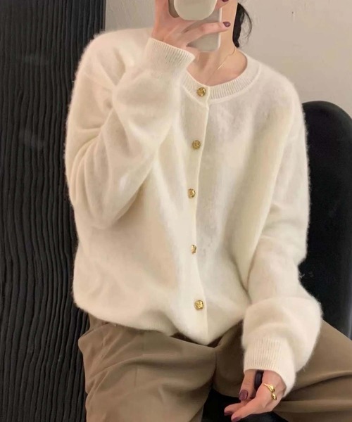 Doula Doula（ドゥーラドゥーラ）の「シャギーニットカーディガン（カーディガン/ボレロ・レディース・ベージュ/ブラウン/ホワイト・FREE）」の4枚目の写真