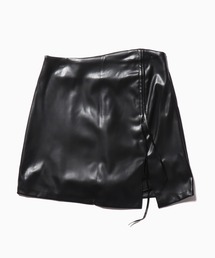 ▲FAKE LEATHER RIBBON SLIT MINI SKIRT / フェイクレザーリボンスリットミニスカート