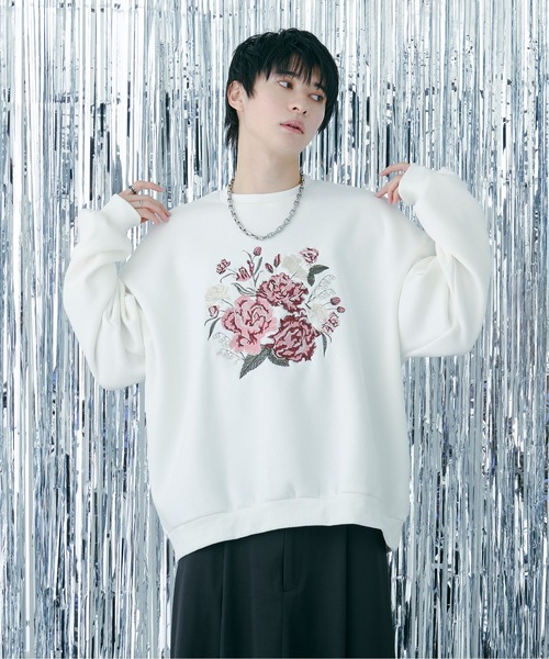 Ellno Loset（エルノロゼット）の「フラワー刺繍スウェット（スウェット・メンズ・ブラック/オフホワイト・MEDIUM/SMALL/LARGE）」の5枚目の写真