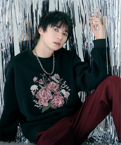 Ellno Loset（エルノロゼット）の「フラワー刺繍スウェット（スウェット・メンズ・ブラック/オフホワイト・MEDIUM/SMALL/LARGE）」の19枚目の写真