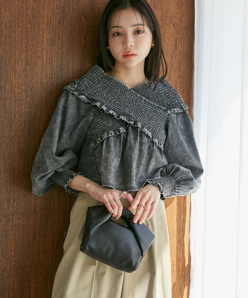 VIS（ビス）の「【2WAY】リボンハンドルミニショルダーバッグ（ショルダーバッグ・レディース・ブラック/オフホワイト/ピンク・FREE）」の6枚目の写真