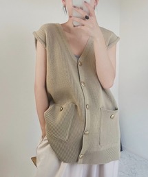 Eclat one | Vネック ゴールドボタン スポンディッシュニットベスト(ベスト)