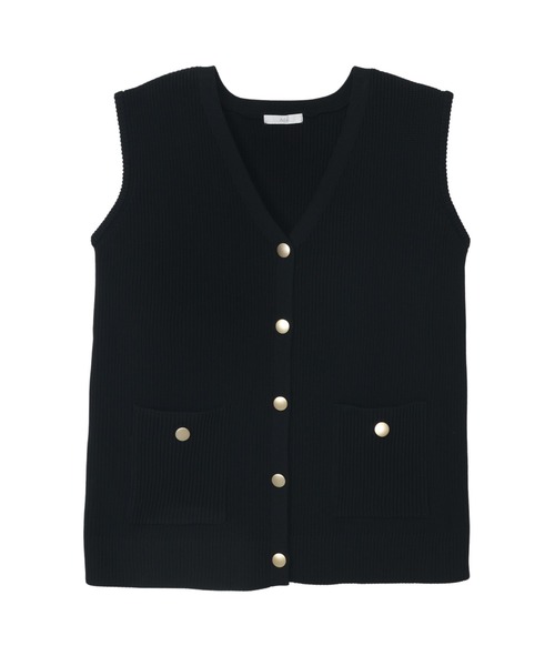 Eclat one（エクラワン）の「Vネック ゴールドボタン スポンディッシュニットベスト（ベスト・レディース・グレイッシュベージュ/ブラック/ネイビー/グレー・FREE）」の21枚目の写真