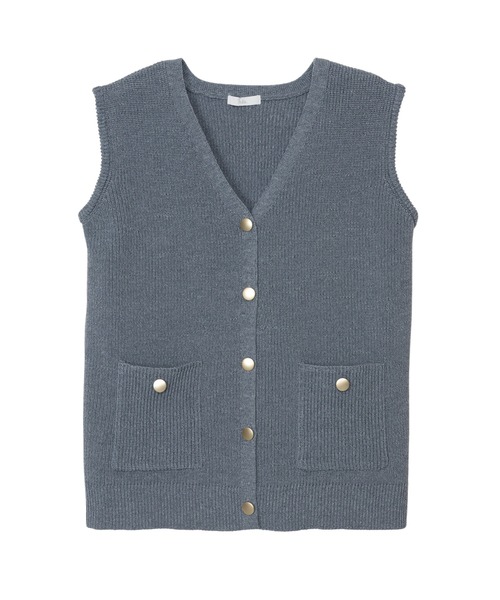 Eclat one（エクラワン）の「Vネック ゴールドボタン スポンディッシュニットベスト（ベスト・レディース・グレイッシュベージュ/ブラック/ネイビー/グレー・FREE）」の22枚目の写真