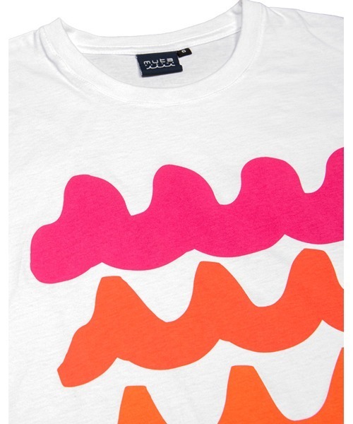 【ムータマリン】半袖カットソー (8) カラフル波模様 ホワイト プリントT RAINBOW WAVE Tシャツ ver2（Tシャツ/カットソー）｜muta marine