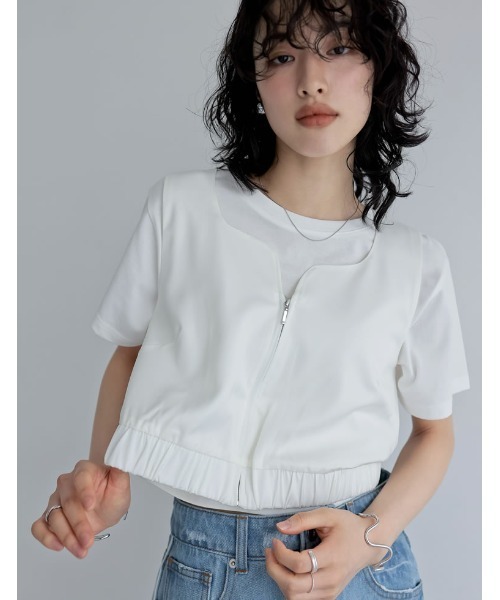 Re:EDIT（リエディ）の「[2024SS COLLECTION]サテンハートネックフロントジップビスチェ（キャミソール・レディース・モカ/グレー/ブラック/ホワイト・MEDIUM/LARGE）」の9枚目の写真