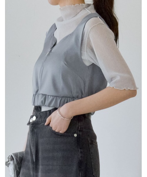 Re:EDIT（リエディ）の「[2024SS COLLECTION]サテンハートネックフロントジップビスチェ（キャミソール・レディース・モカ/グレー/ブラック/ホワイト・MEDIUM/LARGE）」の13枚目の写真