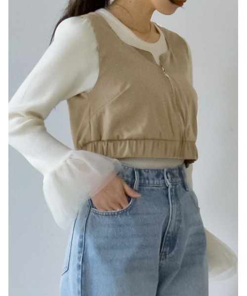 Re:EDIT（リエディ）の「[2024SS COLLECTION]サテンハートネックフロントジップビスチェ（キャミソール・レディース・モカ/グレー/ブラック/ホワイト・MEDIUM/LARGE）」の17枚目の写真