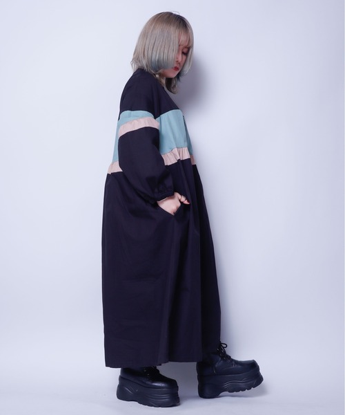 rovtski(ロフトスキー)の「配色ノーカラーシャツワンピース(シャツワンピース・レディース・ブラック・FREE)」の6枚目の写真