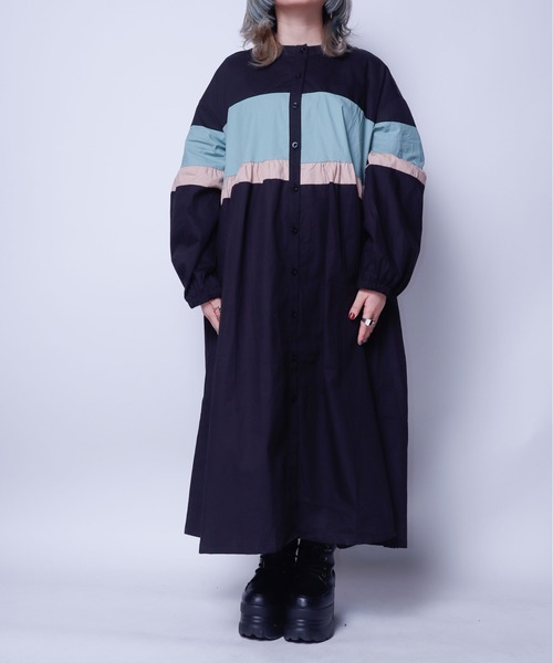 rovtski(ロフトスキー)の「配色ノーカラーシャツワンピース(シャツワンピース・レディース・ブラック・FREE)」の7枚目の写真