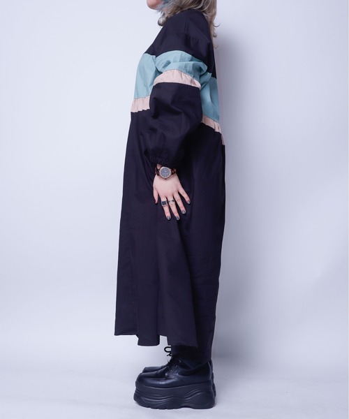 rovtski(ロフトスキー)の「配色ノーカラーシャツワンピース(シャツワンピース・レディース・ブラック・FREE)」の8枚目の写真