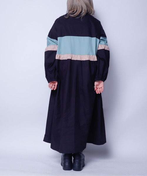 rovtski(ロフトスキー)の「配色ノーカラーシャツワンピース(シャツワンピース・レディース・ブラック・FREE)」の9枚目の写真