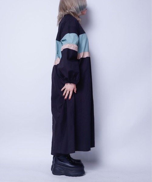 rovtski(ロフトスキー)の「配色ノーカラーシャツワンピース(シャツワンピース・レディース・ブラック・FREE)」の10枚目の写真