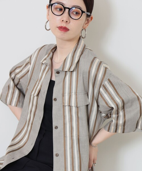Demi-Luxe BEAMS(デミルクス ビームス)の「Demi-Luxe BEAMS / リネン混 ストライプ シャツ(シャツ/ブラウス・レディース・ブラック系その他/ベージュ系その他・FREE)」の2枚目の写真