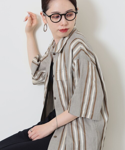 Demi-Luxe BEAMS(デミルクス ビームス)の「Demi-Luxe BEAMS / リネン混 ストライプ シャツ(シャツ/ブラウス・レディース・ブラック系その他/ベージュ系その他・FREE)」の18枚目の写真