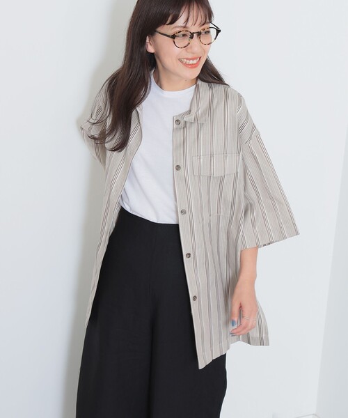 Demi-Luxe BEAMS(デミルクス ビームス)の「Demi-Luxe BEAMS / リネン混 ストライプ シャツ(シャツ/ブラウス・レディース・ブラック系その他/ベージュ系その他・FREE)」の22枚目の写真