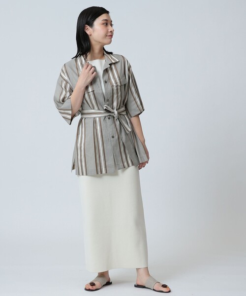 Demi-Luxe BEAMS(デミルクス ビームス)の「Demi-Luxe BEAMS / リネン混 ストライプ シャツ(シャツ/ブラウス・レディース・ブラック系その他/ベージュ系その他・FREE)」の12枚目の写真