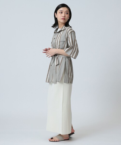 Demi-Luxe BEAMS(デミルクス ビームス)の「Demi-Luxe BEAMS / リネン混 ストライプ シャツ(シャツ/ブラウス・レディース・ブラック系その他/ベージュ系その他・FREE)」の15枚目の写真