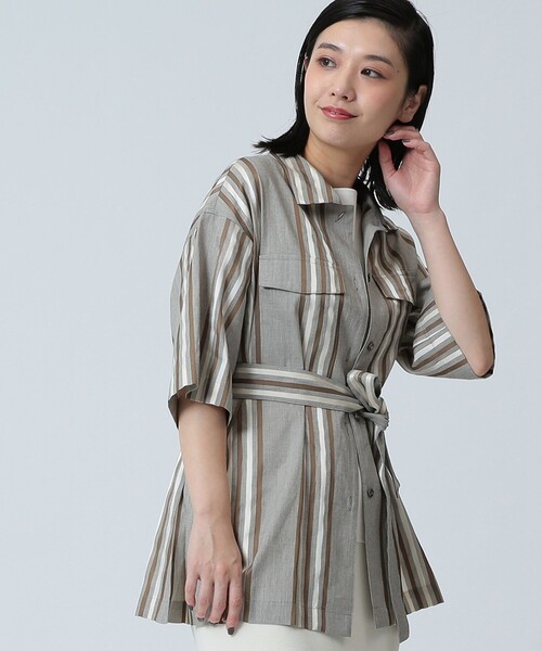 Demi-Luxe BEAMS(デミルクス ビームス)の「Demi-Luxe BEAMS / リネン混 ストライプ シャツ(シャツ/ブラウス・レディース・ブラック系その他/ベージュ系その他・FREE)」の16枚目の写真