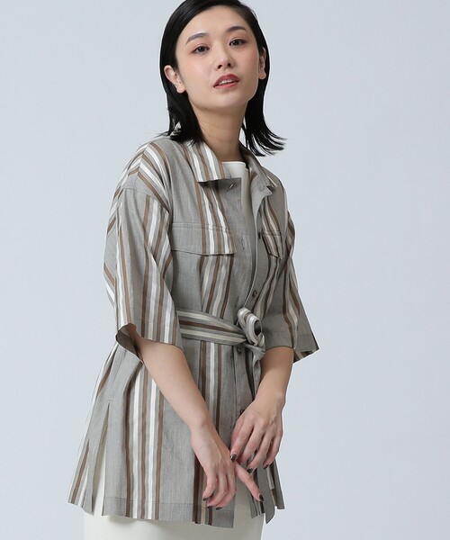 Demi-Luxe BEAMS(デミルクス ビームス)の「Demi-Luxe BEAMS / リネン混 ストライプ シャツ(シャツ/ブラウス・レディース・ブラック系その他/ベージュ系その他・FREE)」の17枚目の写真