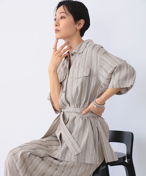 Demi-Luxe BEAMS(デミルクス ビームス)の「Demi-Luxe BEAMS / リネン混 ストライプ シャツ(シャツ/ブラウス・レディース・ブラック系その他/ベージュ系その他・FREE)」の6枚目の写真