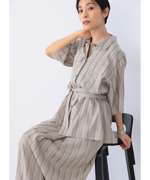Demi-Luxe BEAMS(デミルクス ビームス)の「Demi-Luxe BEAMS / リネン混 ストライプ シャツ(シャツ/ブラウス・レディース・ブラック系その他/ベージュ系その他・FREE)」の7枚目の写真