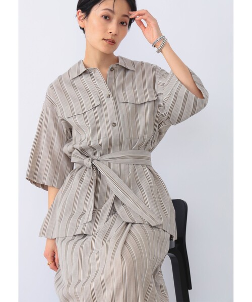 Demi-Luxe BEAMS(デミルクス ビームス)の「Demi-Luxe BEAMS / リネン混 ストライプ シャツ(シャツ/ブラウス・レディース・ブラック系その他/ベージュ系その他・FREE)」の8枚目の写真