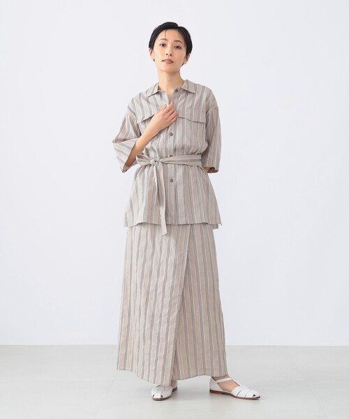 Demi-Luxe BEAMS(デミルクス ビームス)の「Demi-Luxe BEAMS / リネン混 ストライプ シャツ(シャツ/ブラウス・レディース・ブラック系その他/ベージュ系その他・FREE)」の3枚目の写真