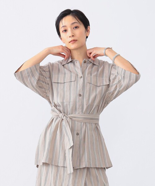 Demi-Luxe BEAMS(デミルクス ビームス)の「Demi-Luxe BEAMS / リネン混 ストライプ シャツ(シャツ/ブラウス・レディース・ブラック系その他/ベージュ系その他・FREE)」の4枚目の写真
