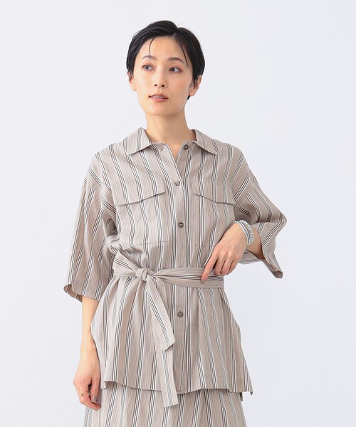 Demi-Luxe BEAMS(デミルクス ビームス)の「Demi-Luxe BEAMS / リネン混 ストライプ シャツ(シャツ/ブラウス・レディース・ブラック系その他/ベージュ系その他・FREE)」の5枚目の写真