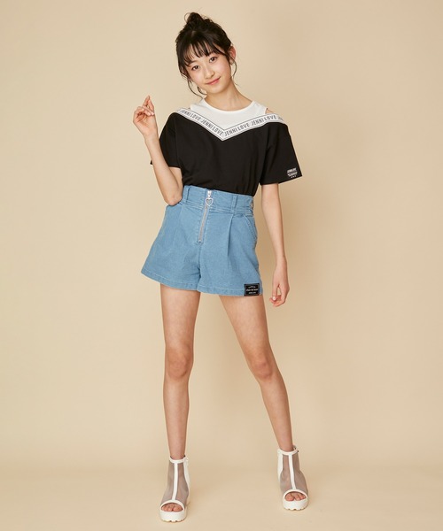 JENNI love（ジェニィラブ）の「レイヤード風肩あきドッキングT