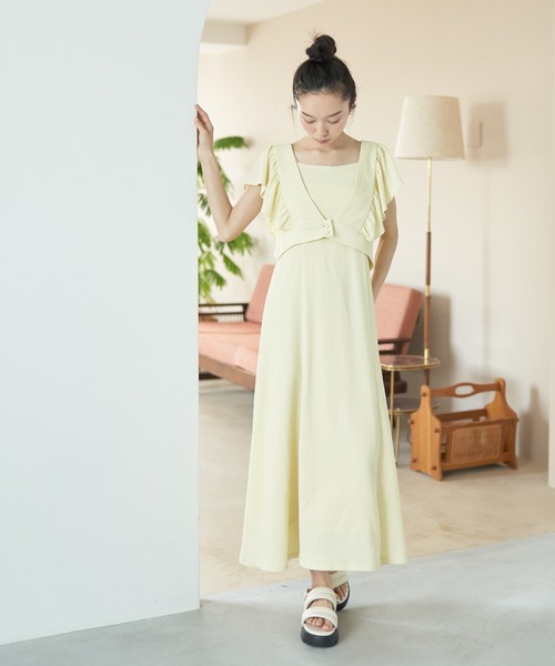 earth music&ecology(アースミュージックアンドエコロジー)の「SET2点 フリルショルダーツーピースワンピース(ワンピース・レディース・イエロー/ラベンダー/ブラウン/ブルー・FREE)」の14枚目の写真
