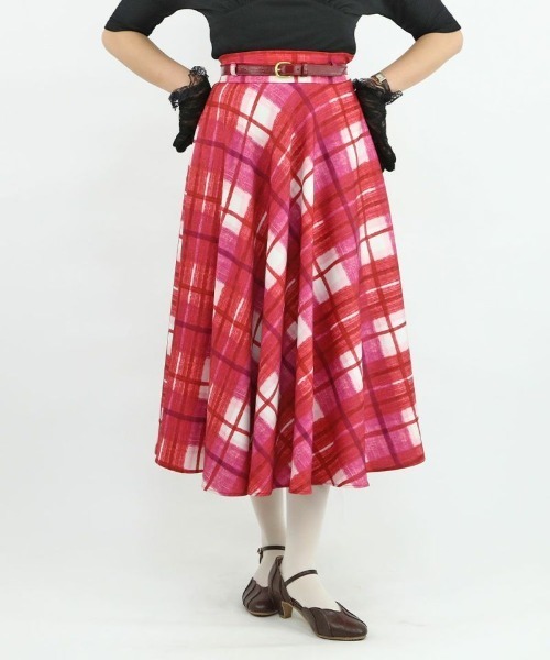 an another angelus（アンアナザーアンジェラス）の「カラーペイントチェック柄フレアースカート/ananotherangelus（スカート・レディース・レッド/ブルー・FREE）」の15枚目の写真
