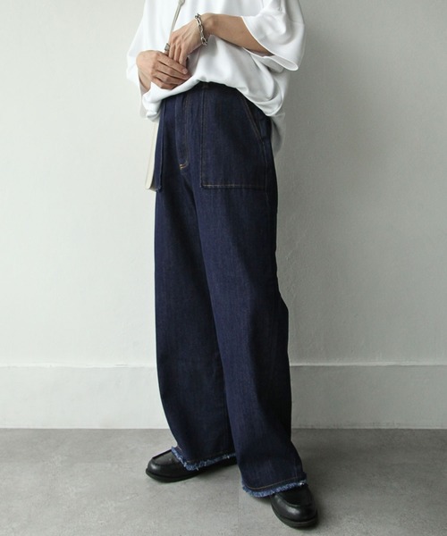 NILWAY（ニルウェイ）の「カットオフデザイン ワイド ストレート ベイカー デニムパンツ（デニムパンツ・メンズ・インディゴブルー/ブラック/ブルー/サックスブルー・SMALL/LARGE/MEDIUM）」の4枚目の写真