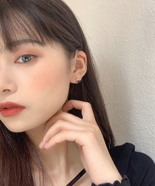 セール】/ストーンピアスリングミニフープピアス/ペア(RZ