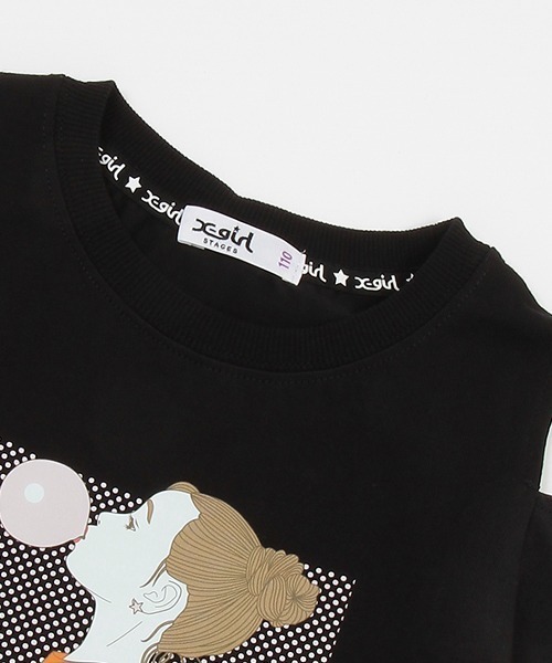 X-girl Stages(エックスガールステージス)の「女の子プリント肩開き半袖Tシャツ(Tシャツ/カットソー・キッズ・ラベンダー/ブラック/オフホワイト・90cm/100cm/110cm/120cm/130cm/140cm)」の10枚目の写真