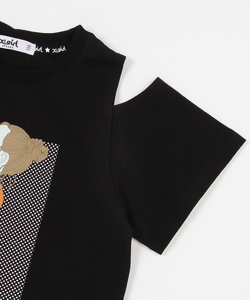X-girl Stages(エックスガールステージス)の「女の子プリント肩開き半袖Tシャツ(Tシャツ/カットソー・キッズ・ラベンダー/ブラック/オフホワイト・90cm/100cm/110cm/120cm/130cm/140cm)」の9枚目の写真